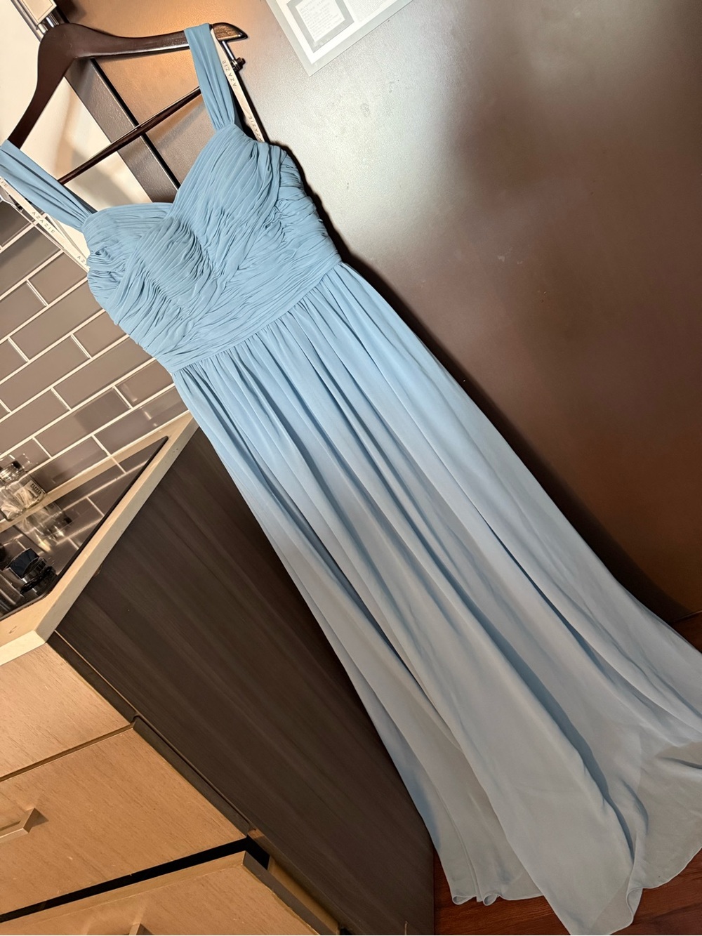 Azazie Light Blue Chiffon Sweetheart Maxi Dress